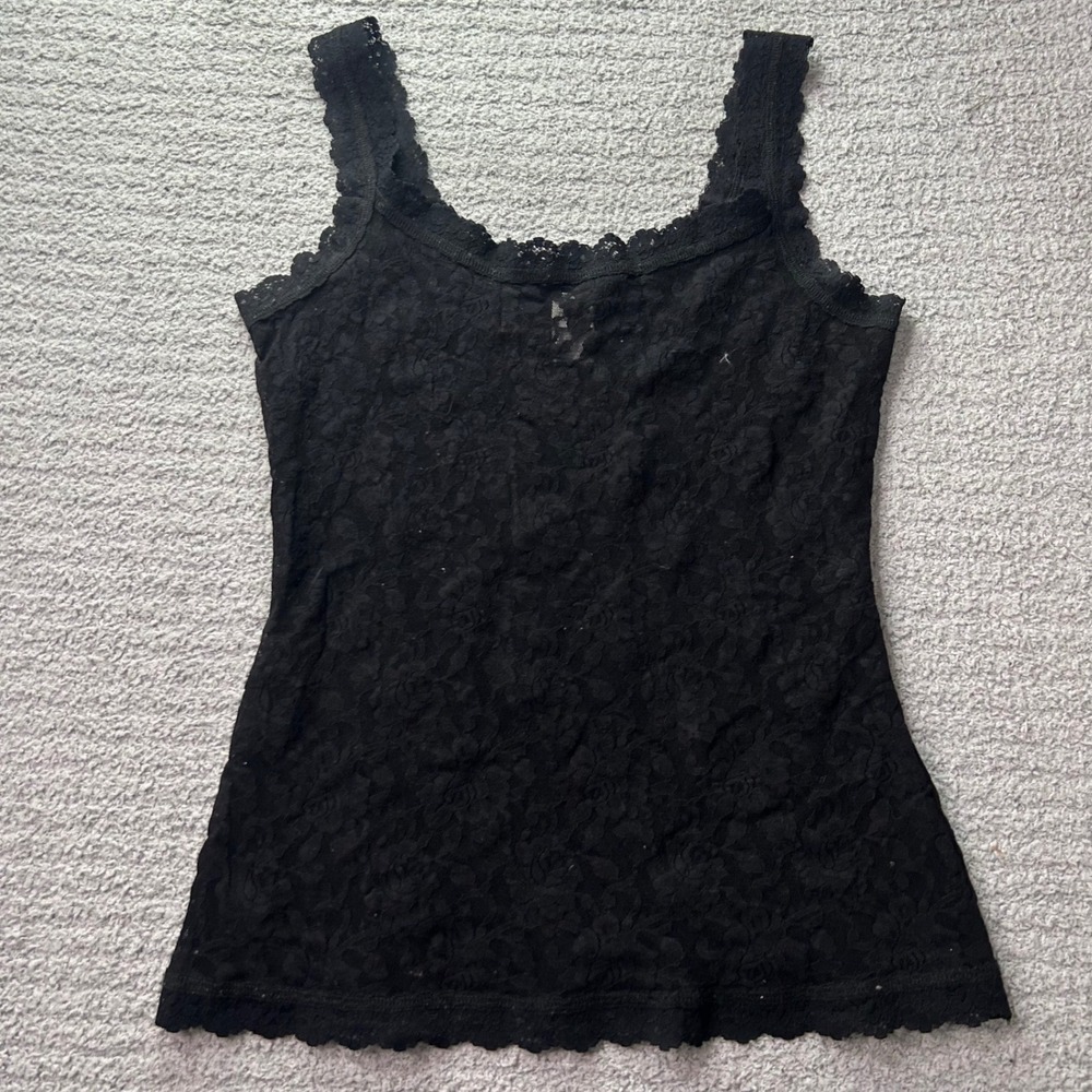 Vtg Hanky Panky Signature Lace Classic Cami Tank Top Black M USA made